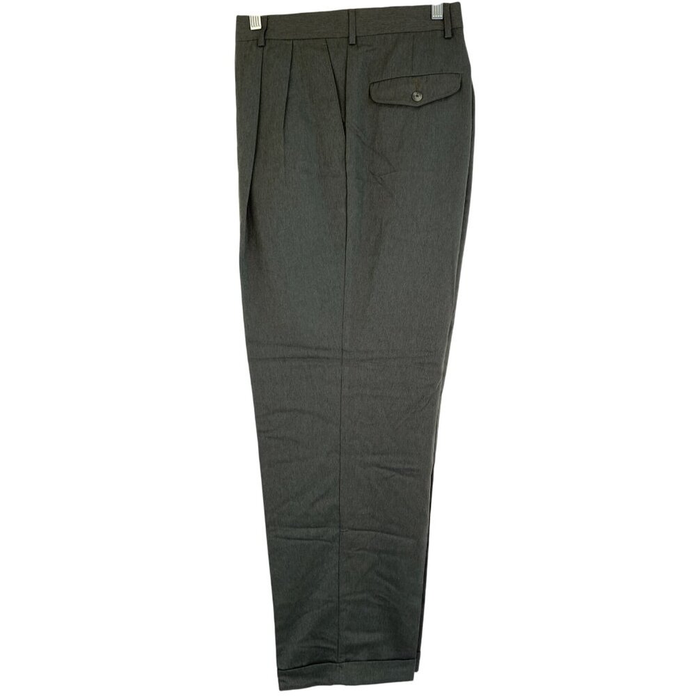 Bill Blass Mens Dress Pants 38 x 30 Green Pleated Polyester Microfiber RB10604